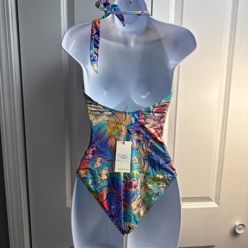 Johnny Was Size Small Helena Halter One Piece Swimsuit Blue Floral NWT $198 - Picture 6 of 11